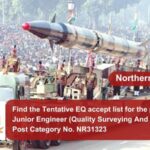 Find the Tentative EQ accept list for the post of Junior Engineer (Quality Surveying And Contracts) Post Category No. NR31323