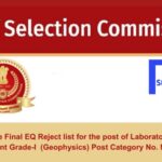 Find the Final EQ Reject list for the post of Laboratory Assistant Grade-I (Geophysics) Post Category No. NR21723