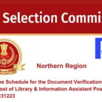 Find the Schedule for the Document Verification of the SSC Post of Library & Information Assistant Post Code no. NR31223