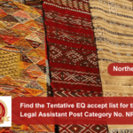 Find the Tentative EQ accept list for the post of Legal Assistant Post Category No. NR21223