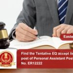 Find the Tentative EQ accept list for the post of Personal Assistant Post Category No. ER12222