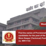 Find the names of Provisionally Eligible candidates for the post of the Assistant Store Keeper (Technical) Post Category no. WR11723