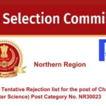 Find the Tentative Rejection list for the post of Chargeman (Computer Science) Post Category No. NR30023