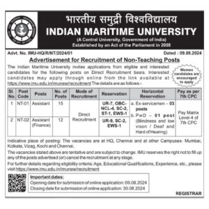 IMU Non Teaching Notification 2024