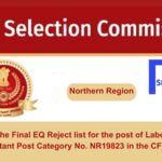 Find the Final EQ Reject list for the post of Laboratory Assistant Post Category No. NR19823