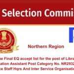 Find the Final EQ accept list for the post of Library & Information Assistant Post Category No. NR29323