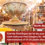 Find the Final Reject list for the post of Senior Craft Instructor Post Category No. NW21323