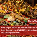 Find the Final Reject list for the post of Technical Assistant Post Category No. NW21223