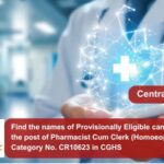 Find the names of Provisionally Eligible candidates for the post of Pharmacist Cum Clerk (Homoeopathic) Post Category No. CR10623