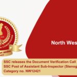 Staff Selection Commission (SSC) releases the Document Verification Call Letter for the SSC Post of Assistant Sub-Inspector (Stenographer) Post Category no. NW12421