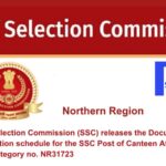 Staff Selection Commission (SSC) releases the Document Verification schedule for the SSC Post of Canteen Attendant Post Category no. NR31723