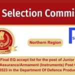 Find the Final EQ accept list for the post of Junior Engineer (Quality AssuranceArmament (Instruments) Post Category No. NR18523