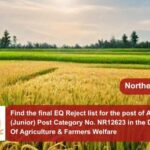 Find the final EQ Reject list for the post of Artist (Junior) Post Category No. NR12623 in the Department Of Agriculture & Farmers Welfare