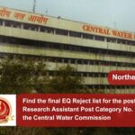 Find the final EQ Reject list for the post of Senior Research Assistant Post Category No. NR23723 in the Central Water Commission